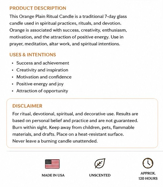 Orange Plain 7-Day Ritual Candle