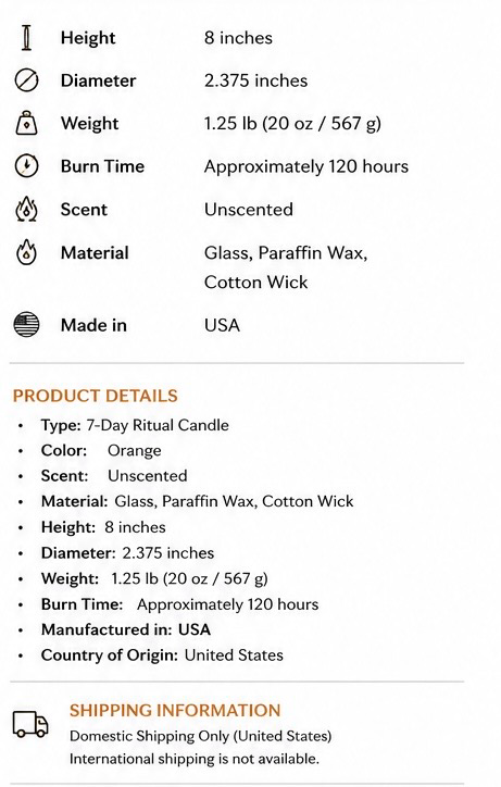 Orange Plain 7-Day Ritual Candle