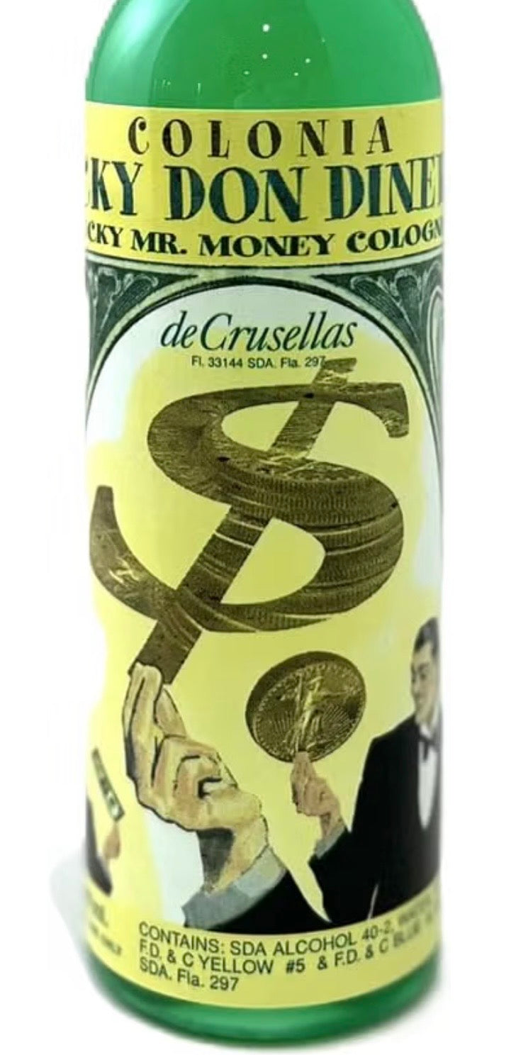 deCrusellas Lucky Don Dinero Lucky Mr. Money Cologne 7 fl oz bottle front label close-up